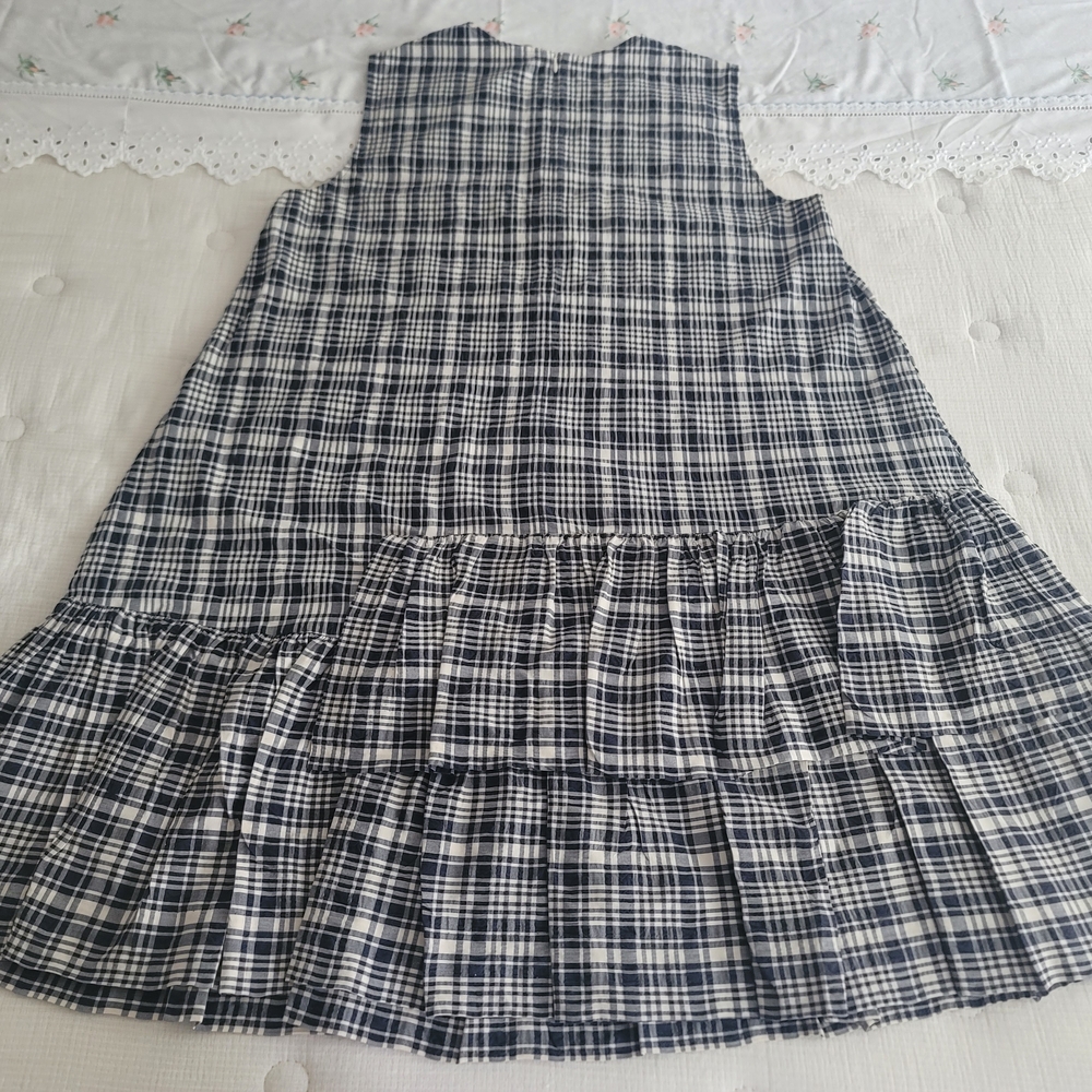 COS Plaid Sleeveless Seersucker, Dress With Hidden Pockets, Size 14 - Picture 4 of 5